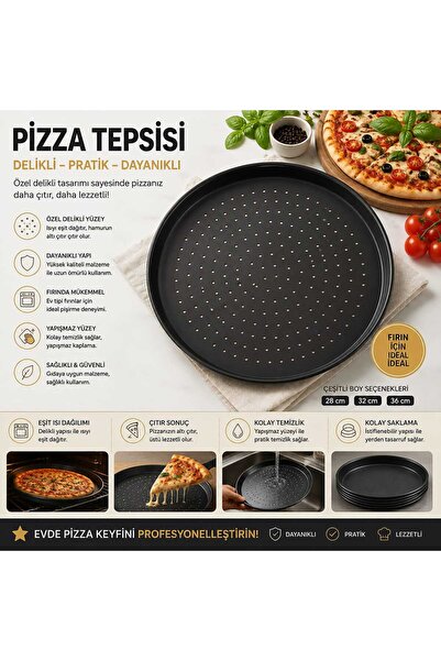 denizhomecollection Aluminum Granite Coated Perforated Pizza Tray 30cm
