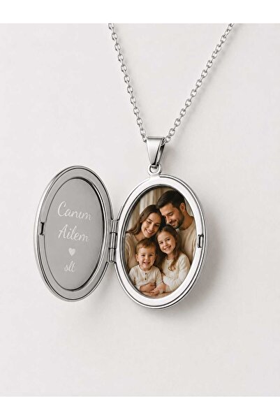 Satürn Silver Kuyumculuk Çelik Fotoğraflı Kolye Oval İçi Açılır Kapaklı Kolye İsim Yazılır Kararmaz