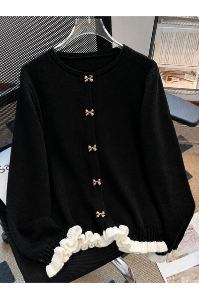 Elysira Cardigan elegant de bază pentru femei, cu nasturi și detalii cu volane