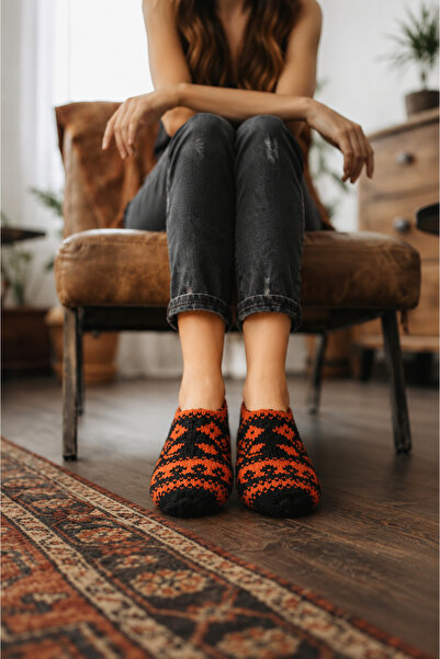 EastWest Trading Handmade Orange Cross Roses Motif Knitted Booties in Size 36...
