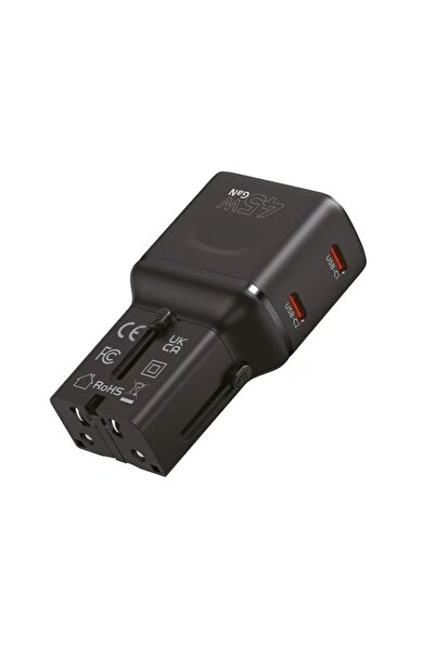Mobile Origin Adaptor de călătorie GaN 45W, 2x USB-C, EU/UK/US/AU, Negru