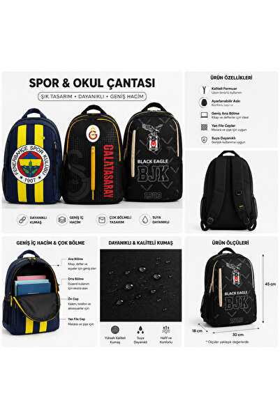 Spor Sırt Çantası Geniş Hacimli Çok Bölmeli Günlük Okul Çantası BJK