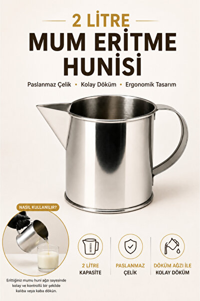 MUMTEDARİK Şapşak Mum Eritme Kabı 2 LT Paslanmaz Çelik Döküm Kabı