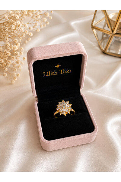 Lilith Takı Sparkling Flower Design Stress Ring – Gold Color Adjustable Women...