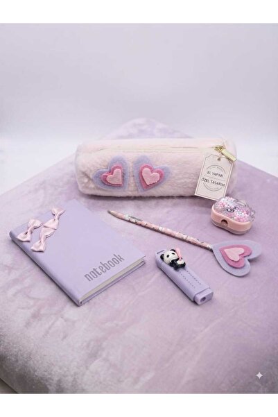 Retro Women Kız Çocuk Mor Pembe Kalp Desenli Figürlü Karakterli Pastel Renkle...