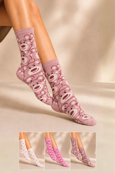 KARDEŞLER ÇORAP Women's Cotton Patterned Socks Multi-Colored 3-Pack