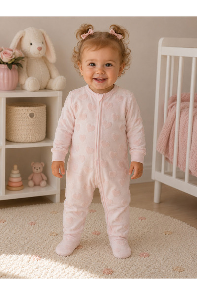 Tiffany Baby Puffy Love Theme Baby Girl Jumpsuit with Zippered Booties 31040