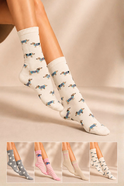 KARDEŞLER ÇORAP Women's Cotton Patterned Socks Multi-Colored 4-Piece Pack