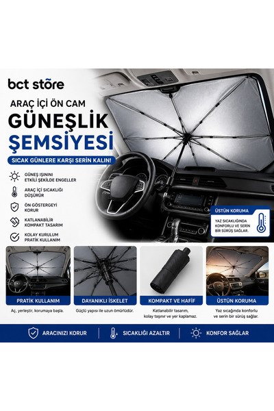 BCT STORE Araba Güneş Gölge Koruyucu Katlanır Yansıtma Teknoloji Şemsiye Kılı...