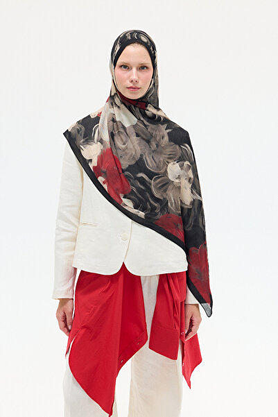 cs camellia scarf Σάλι Liora Rami - Μαύρο-Βουργουνδίας