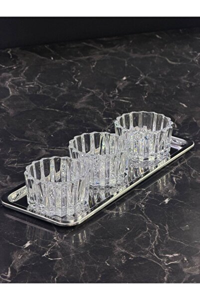 isra kristal Silver Belvento 3-Piece Glass Bowl Set with Tray, Breakfast, Sna...