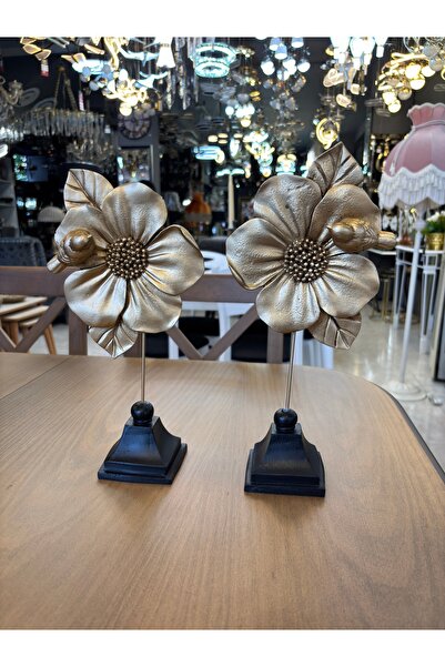 COOLOVS Dekoratif Polyester İkili Kuş Detaylı Çiçek Biblo Gold Renk 32x15 cm ...