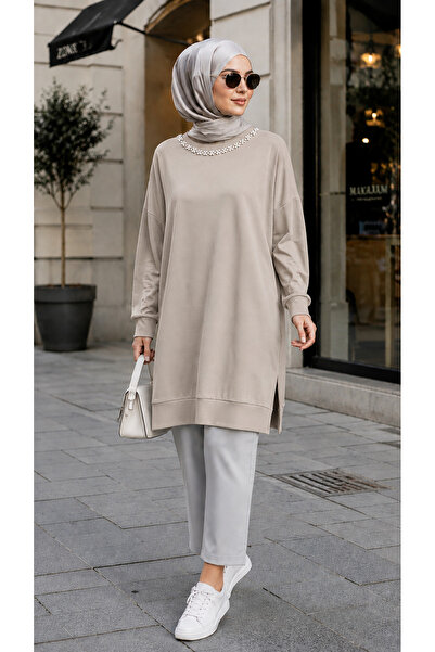 sarıdağ Modal Fabric Tunic with Stone and Pearl Details