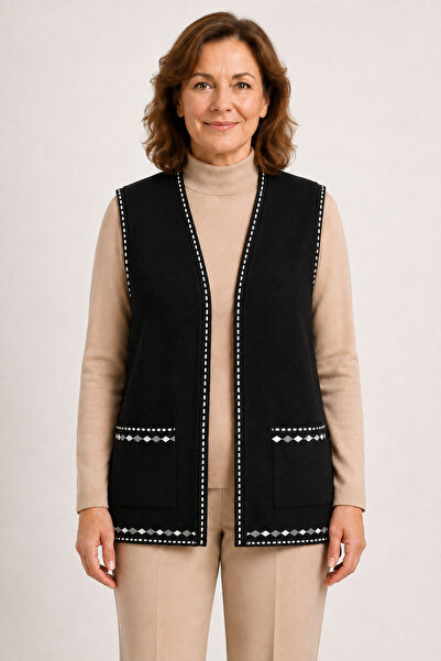 Mutlu City Women's Middle Age and Above Knitwear Plain Pattern Buttonless Mot...