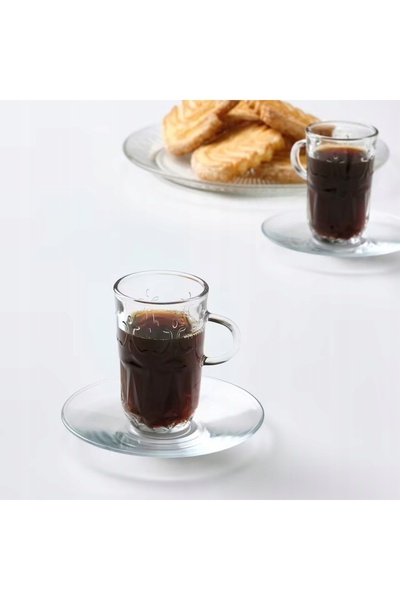 NO BRAND IKEA SÄLLSKAPLIG Set de cești cu farfurioare, sticlă transparentă/în...
