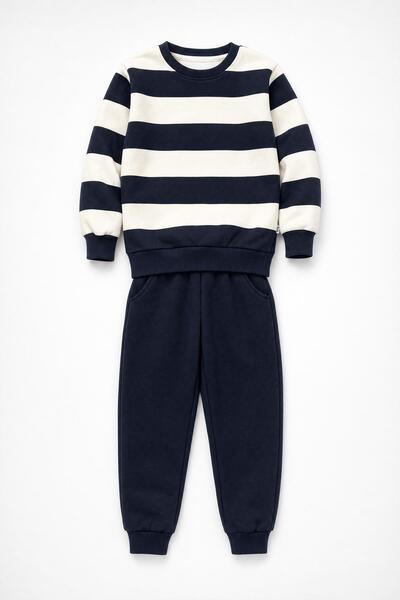 Perendi Boys' Striped Sweatshirt and Jogger Bottom Set