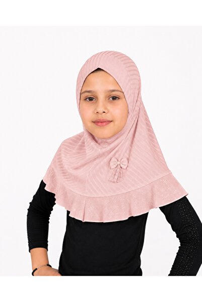 Linda Hijab Pink Hijab for Kids – Modest Islamic Headscarf with Lace Ruffle T...