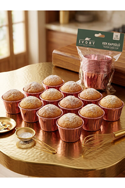 IVORY 12-Piece Muffin Cake Mold Metallic Organization Concept Cupcake Liner