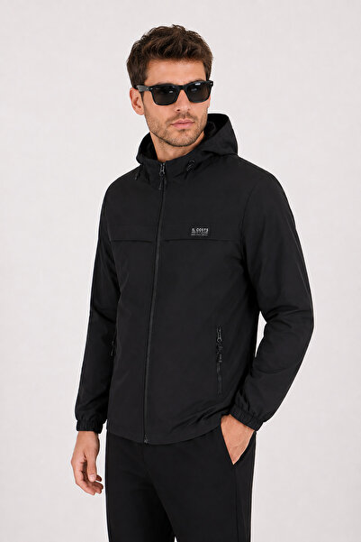 Bossago Men's Hooded Seasonal Raincoat Jacket Black Casual Windbreaker with Z...