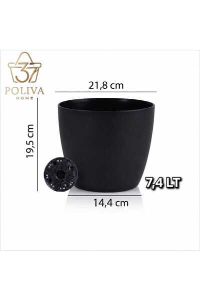 poliva home 7.4 Litre 23cm Drenaj Izgaralı Saksı Parlak Plastik Yakut Saksı No4