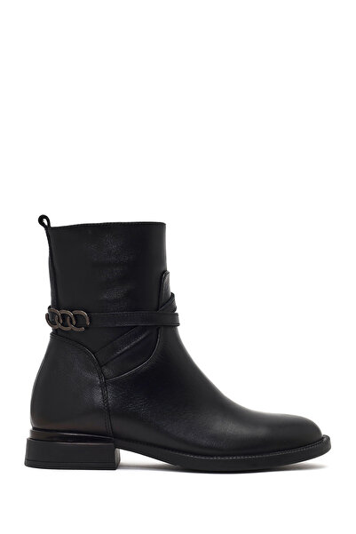 Derimod Women's Black Zippered Buckle Leather Boots Wf410014Dv