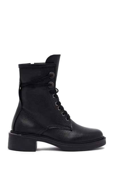 Derimod Women's Black Zippered Lace-Up Leather Boots Wf180018Df
