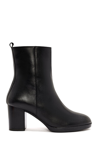 Derimod Women's Black Zippered Thick Heeled Leather Boots Wf410011Dv