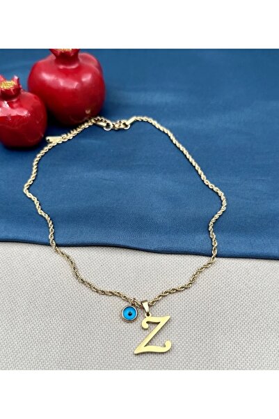 sfs elektrik Steel Twist Chain Evil Eye Beaded Gold Letter Necklace Z