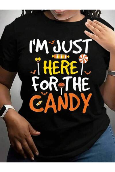 26LIK I'Just Here For The Sweet Humor Halloween Black Graphic T Shirts Tee