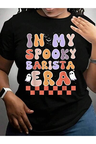 21JNRY In My Spooky Barista Era Ghost Retro Halloween Black Graphic T Shirts Tee