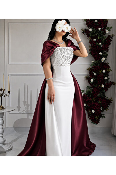 ASOS Unique Burgundy Color Evening Gown with Luxurious Embroidery