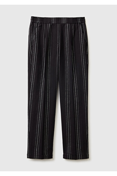 United Colors of Benetton Women's Black Cotton-Linen Blend Trousers with Elas...