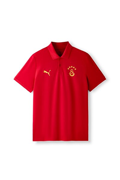 Galatasaray Men's Polo Neck T-Shirt Red Yellow Fan Buttoned Pique Fabric Spor...