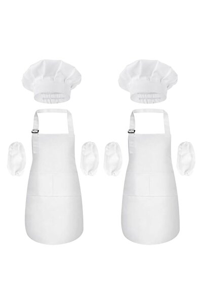 Generic 2pcs Kids Apron and Chef Hat Set,Adjustable White Chef Costume for Ki...