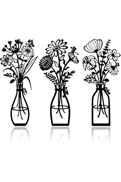 Generic Aputue Metal Floral Wall Art, 3-Piece Black Wall Vase Set, Modern Far...