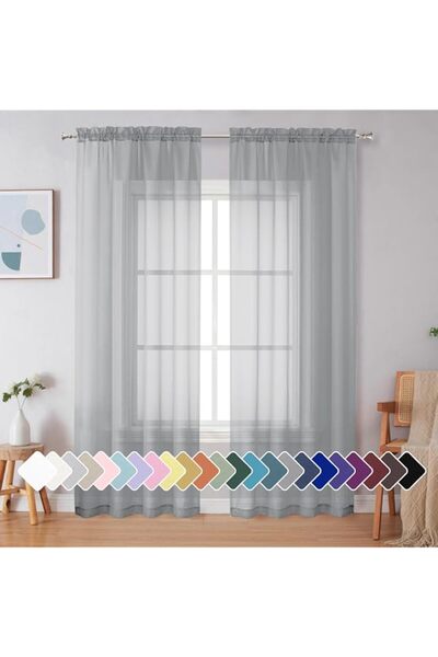 Generic Simplebrand Light Grey Sheer Curtains 90 Inches Long 2 Panels, Light ...