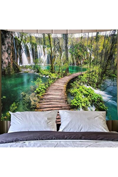 Generic Green Nature Tapestry Rainforest Waterfall Landscape Tapestry River W...