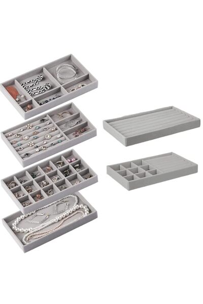 Generic Brand 6pcs Stackable Jewelry Organizer Trays Velvet Jewelry Trays Org...