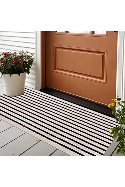 Generic Brand LEEVAN Black and White Striped Outdoor Rug Runner 2x4.3 Layerin...