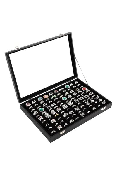 Generic Brand Tazweeq 100 Slots Ring Display Case with Transparent Lid, Ring ...