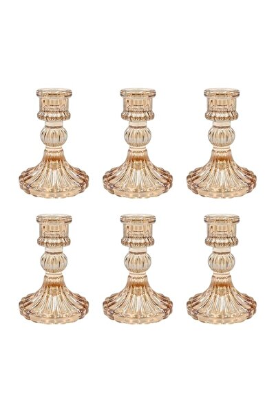 Generic SHOWIN Glass Candlestick Holders Set of 6, Champagne Stripe Taper Can...