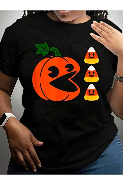9JY Pumpkin Eating Ghosts Funny Spooky Design Halloween Black Graphic T Shirt...