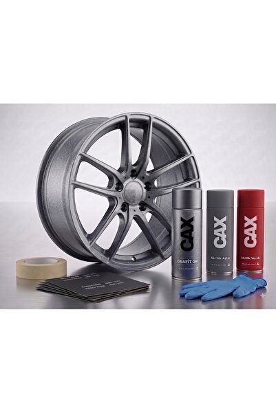 caxcolors SİMLİ GRİ Jant Sprey Boya Seti - Akrilik Boya + Astar + Vernik + Zı...