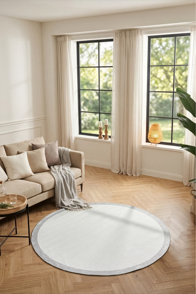 Mariesse Home Kolay Temizlenen Yıkanabilir Bordürlü Sisal Yuvarlak Halı