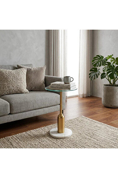 Al Hadaya Mall Luxury Modern Design Side Service Table-Gold and Transparent-4...
