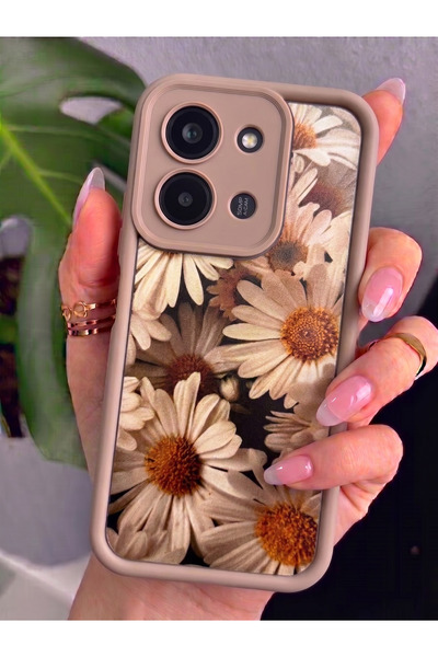 Rivor Xiaomi Redmi 15C 5G Uyumlu Kılıf Kamera Korumalı Vintage Papatya Desenli Kahverengi Silikon Kapak