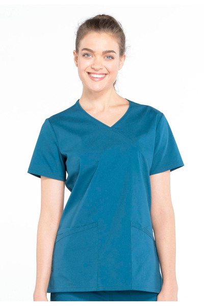 Cherokee Ww655 Women's Scrubs Top – Imported, Mock Wrap Design, V-Neck, 2 Poc...
