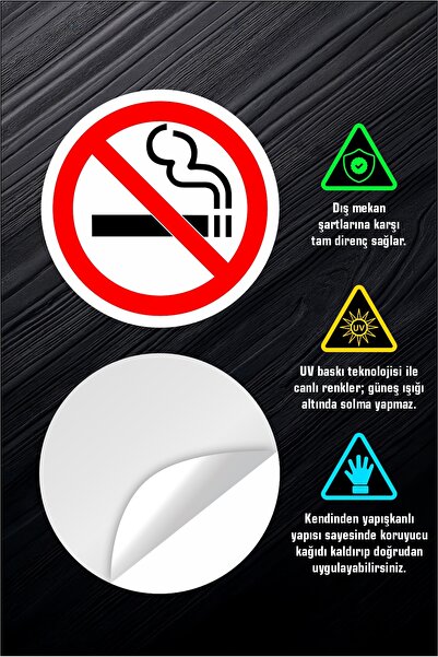 Sigara İçmek Yasaktır Etiketi - Çap 40 mm - 10 Adet - Endüstriyel Sticker UV Baskı - İş Güvenliği Etiketi