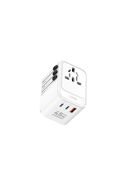 LDNIO Adaptor priza international GaN Z8, 1XUSB, 2XUSB-C, Incarcare rapida, 45W
