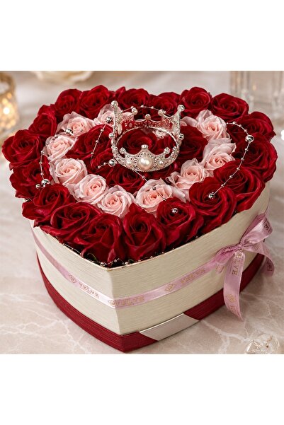 velve Royal floral arrangement with 35 soap roses, royal crown and pearls, in...